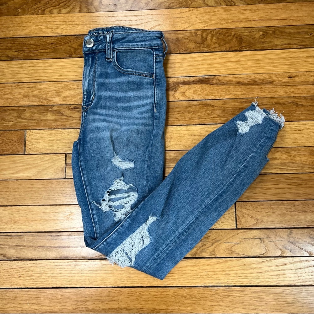 American Eagle distressed ripped super stretch x hi rise jegging jeans 6 Long